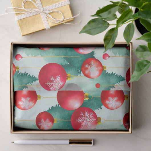 シックな高級クリスマスウォーターカラーレッドデコレーション 薄葉紙 (ギフト)