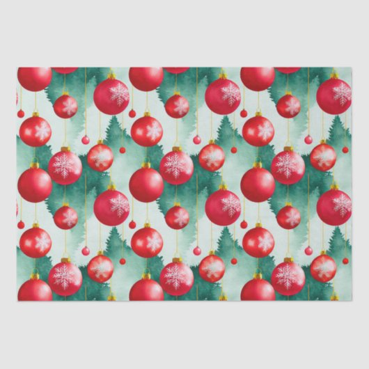 シックな高級クリスマスウォーターカラーレッドデコレーション 薄葉紙 (正面)