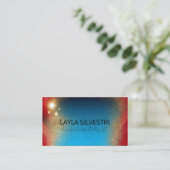 シックな高級金ゴールドグリッターオンブルーアンドレッドメタリック 名刺 (スタンド正面)