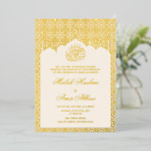 シックな高級金ゴールド幾何学イスラム結婚教徒 箔招待状 (立ち正面)