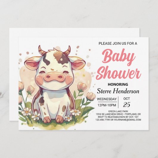 シックな魔法のファルミヤードエレガンスカウベビーシャワー 招待状 (正面/裏面)