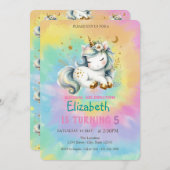 シックな魔法のユニコーンレインボー絞り染め誕生日 招待状 (正面/裏面)