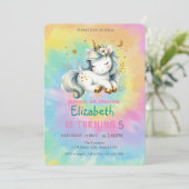 シックな魔法のユニコーンレインボー絞り染め誕生日 招待状 (スタンド正面)