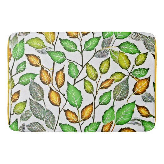シックな鮮やかな葉パターン バスマット (正面)