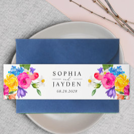 シックな鮮やかカラフル結婚の花 招待状ベリーバンド