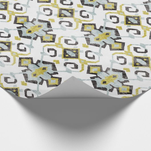 シックな黄色および灰色のイカット種族パターン ラッピングペーパー (角)