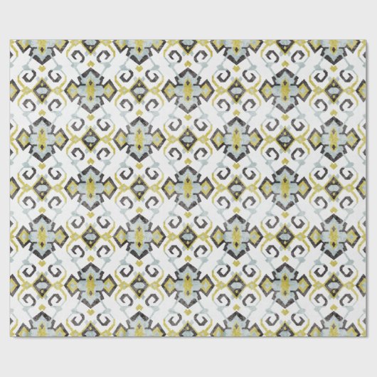 シックな黄色および灰色のイカット種族パターン ラッピングペーパー (フラット)