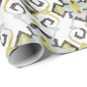 シックな黄色および灰色のイカット種族パターン ラッピングペーパー (ロールコーナー)