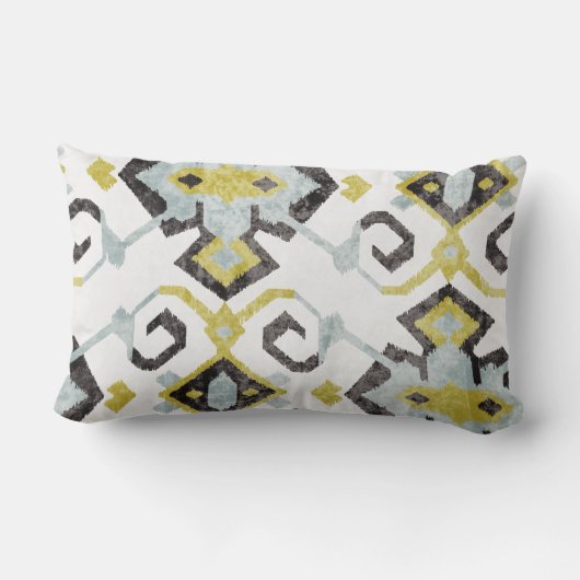 シックな黄色および灰色のイカット種族パターン ランバークッション (裏面)