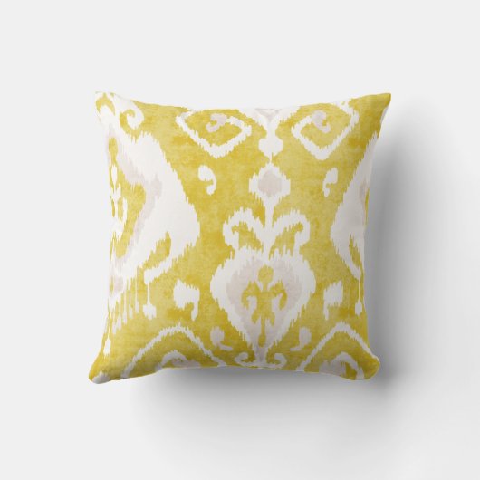 シックな黄色および灰色のダマスク織のイカット種族パターン クッション (裏面)