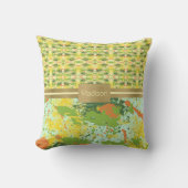 シックな黄色とオレンジ色のスプラッシュ クッション (正面)