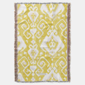 シックな黄色とグレーのダマスクイカットの部族パターン スローブランケット (正面縦)