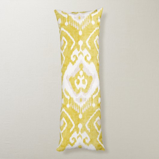 シックな黄色とグレーのダマスクイカットの部族パターン ボディピロー (裏面 (縦))