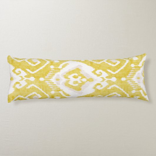 シックな黄色とグレーのダマスクイカットの部族パターン ボディピロー (裏面)