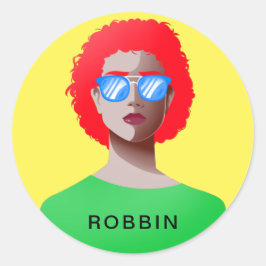 シックな黄色と上品な女性 ラウンドシール