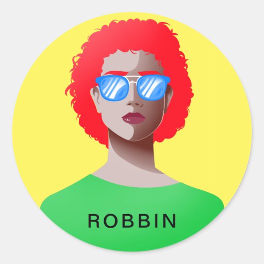 シックな黄色と上品な女性 ラウンドシール (正面)