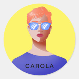 シックな黄色と上品な女性 ラウンドシール