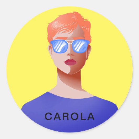 シックな黄色と上品な女性 ラウンドシール (正面)