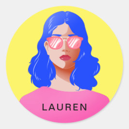 シックな黄色と上品な女性 ラウンドシール