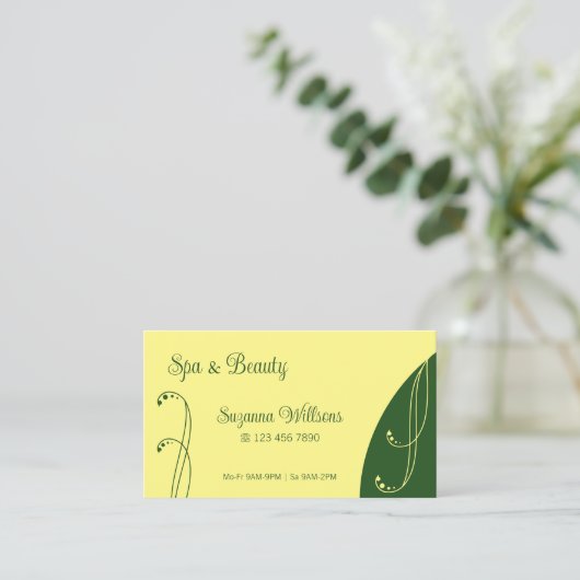 シックな黄色と緑の装飾用の斜角華美 名刺 (スタンド正面)
