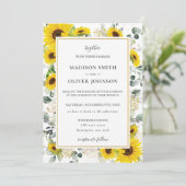 シックな黄色のひまわりフローラ金ゴールドフレーム結婚ズ 招待状 (スタンド正面)