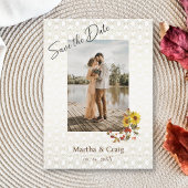 シックな黄色のヒマワリのレース写真の日付を保存 招待状