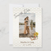 シックな黄色のヒマワリのレース写真の日付を保存 招待状 (正面)