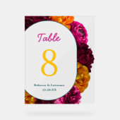 シックな黄色のピンクの緑結婚のフローラのテーブル番号 アクリルサイン (正面)