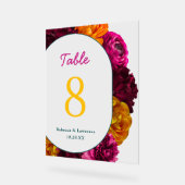 シックな黄色のピンクの緑結婚のフローラのテーブル番号 アクリルサイン (傾斜)