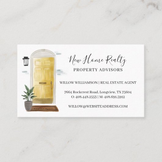 シックな黄色の水の色のフロントドア玄関 名刺 (正面)
