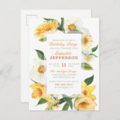 シックな黄色の繊細なデイジーフローラ誕生日パーティー インビテーションポストカード (正面/裏面)