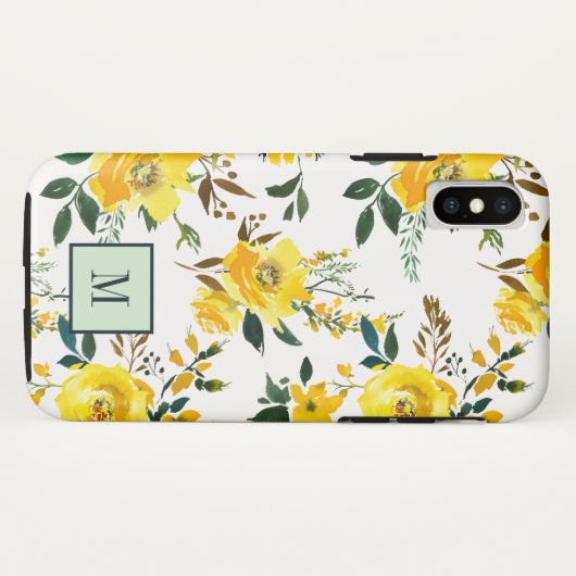 シックな黄色の花と葉モノグラム Case-Mate iPhoneケース (裏面(横))