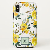 シックな黄色の花と葉モノグラム Case-Mate iPhoneケース (裏面)