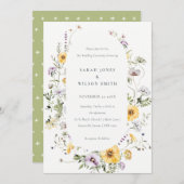 シックな黄色の薄紫の山花のフレームウェディング招待 サンキューカード (正面/裏面)