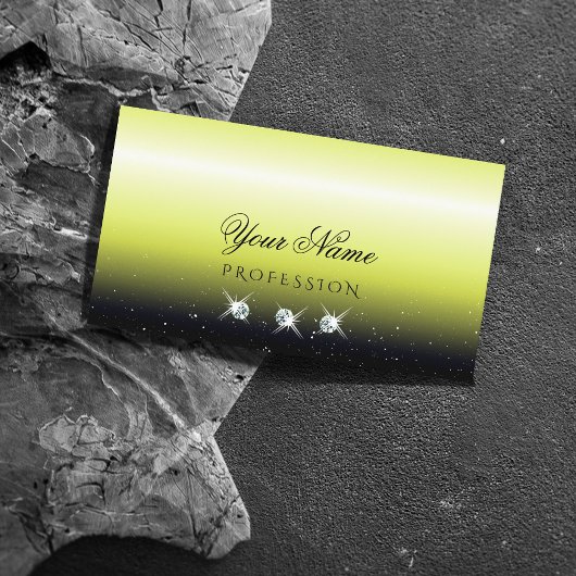 シックな黄色の黒グラデーション輝く宝石スタイリッシュ 名刺