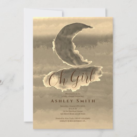シックな黄金のクレッシベビーガールシャワー 招待状 (正面)