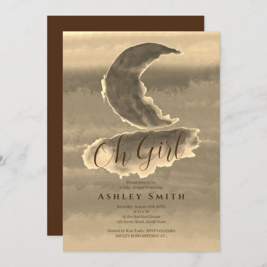 シックな黄金のクレッシベビーガールシャワー 招待状 (正面/裏面)