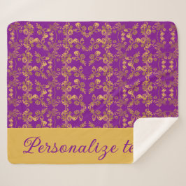 シックな黄金色の花の紫色のパターン |パーソナライズされた | シェルパブランケット