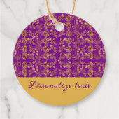 シックな黄金色の花の紫色のパターン |パーソナライズされた | フェイバータグ (正面)