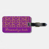 シックな黄金色の花の紫色のパターン |パーソナライズされた | ラゲッジタグ (裏面横)