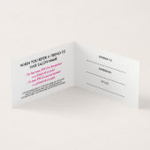 シックな黒い及びショッキングピンクのヘアーサロンの紹介カード 名刺 (内部)