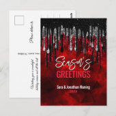 シックな黒い赤いグリッターはクリスマスの新年を乾燥 ポストカード (正面/裏面)