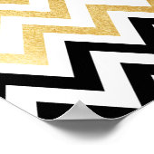 シックな黒い金ゴールドフェイクの葉のシェブロン模様 ポスター (角)