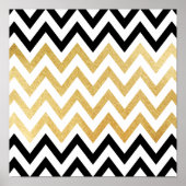 シックな黒い金ゴールドフェイクの葉のシェブロン模様 ポスター (正面)