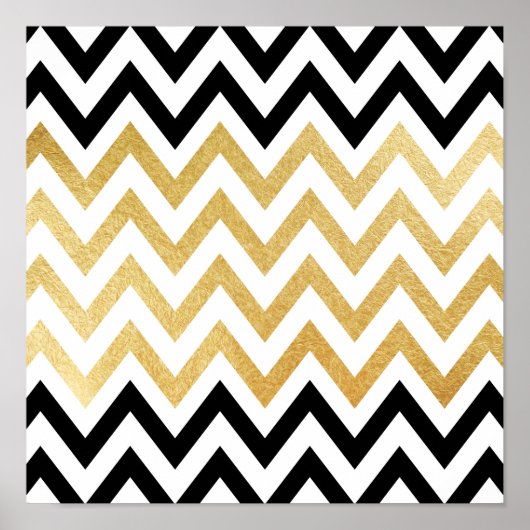 シックな黒い金ゴールドフェイクの葉のシェブロン模様 ポスター (正面)