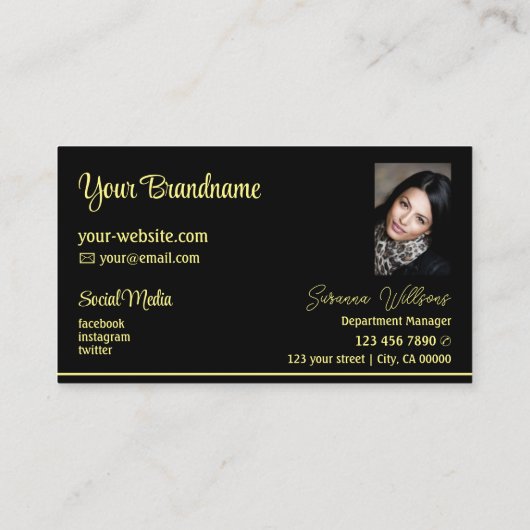 シックな黒い黄色ストライプのプロフェッショナル 名刺 (裏面)