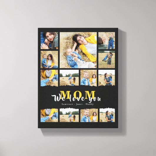 シックな黒おばあちゃんママ写真コラージュ母の日 キャンバスプリント (正面)