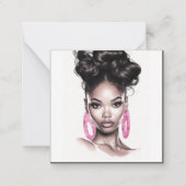 シックな黒とピンクのアフリカ系アメリカ人ポートレート ノートカード (正面)