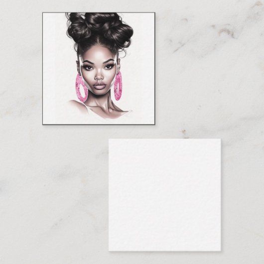 シックな黒とピンクのアフリカ系アメリカ人ポートレート ノートカード (正面/裏面)