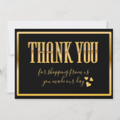 シックな黒と明るい金ゴールド サンキューカード (正面)